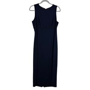 Donna Morgan Maxi‎ Dress Women's 10 Navy Blue Beaded Bow Keyhole Back Sleeveless